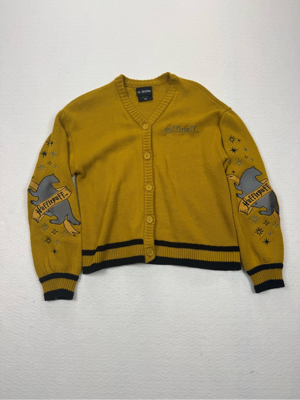 Harry Potter Hufflepuff Button Up Knit Cardigan Sweater Size Medium Yellow